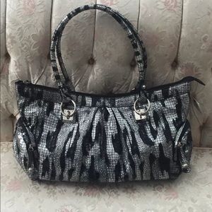 Metallic silver and black handbag